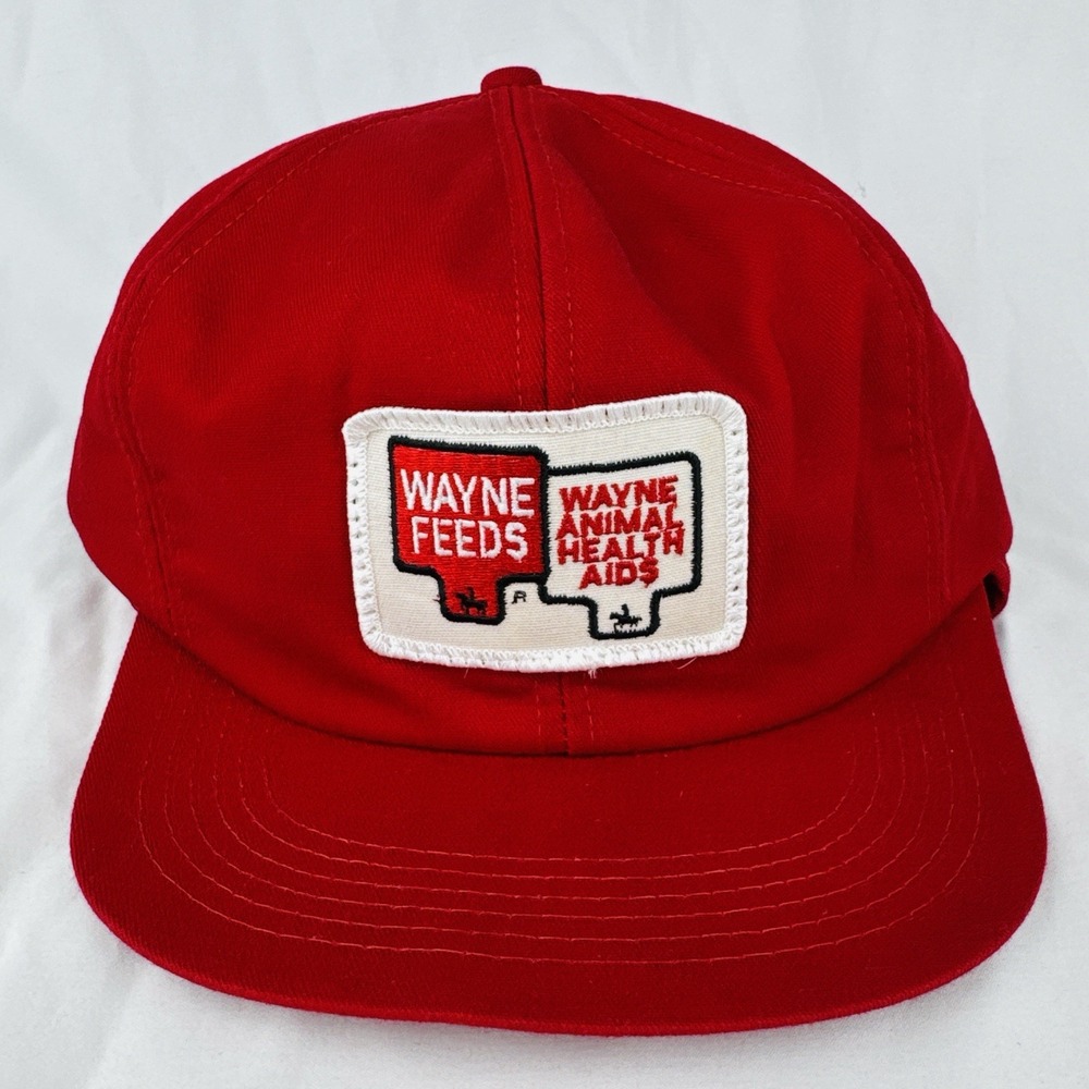 Vintage 80s Wayne Feeds Farm Hat K-Brand Ear Flap Red USA Winter Cap